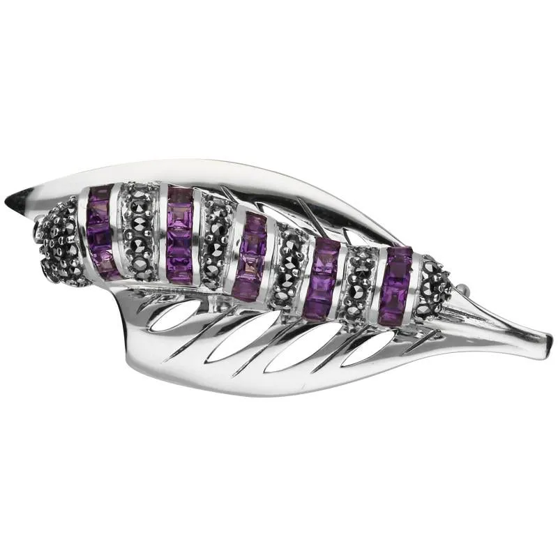 Sterling Silver Marcasite Amethyst Garnet Style & Fashion Caterpillar Leaf Brooch sold by Jura Watches product image thumbnail 2