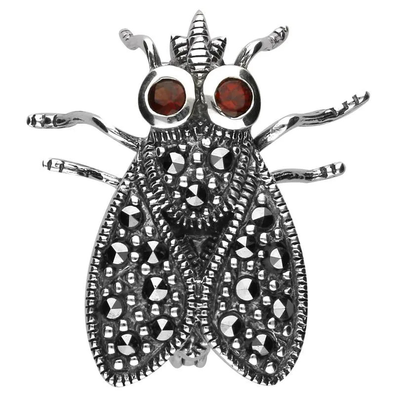 Sterling Silver Marcasite Garnet Style & Fashion Fly Brooch sold by Jura Watches