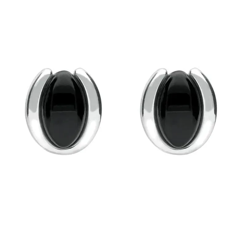Sterling Silver Whitby Jet Oval Part Set Stud Earrings sold by Jura Watches