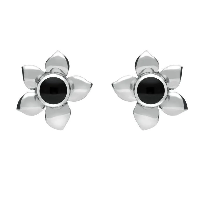 Sterling Silver Whitby Jet Petal Stud Earrings sold by Jura Watches