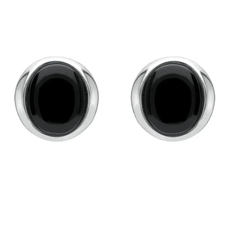 Sterling Silver Whitby Jet Small Oval Wave Stud Earrings sold by Jura Watches
