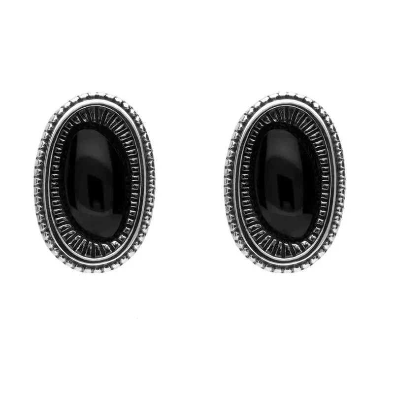 Sterling Silver Whitby Jet Ridged Oval Stud Earrings sold by Jura Watches