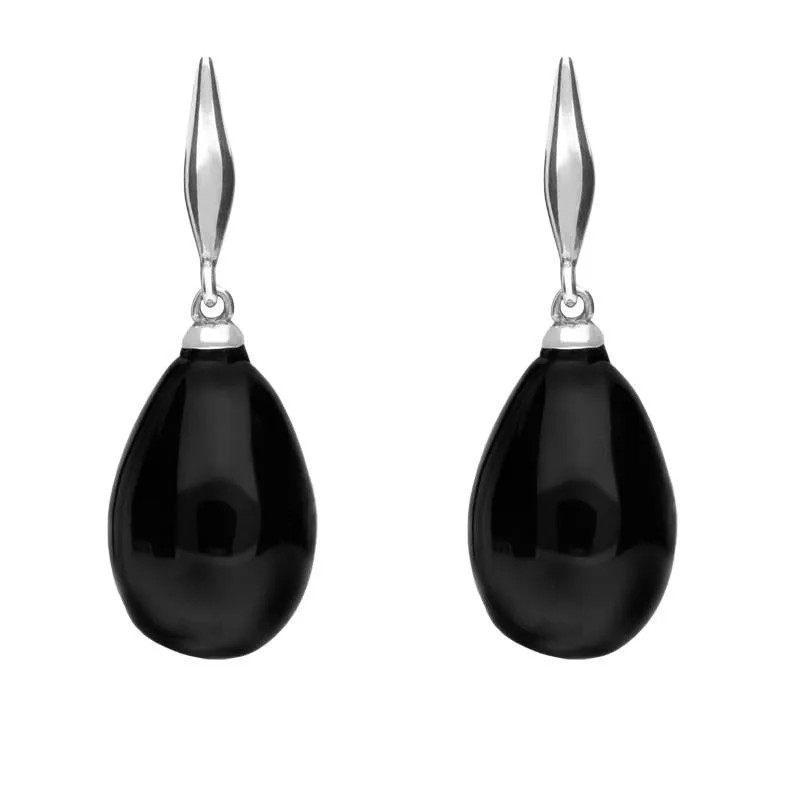 Sterling Silver Whitby Jet Tapered Top Pear Drop Stud Earrings sold by Jura Watches