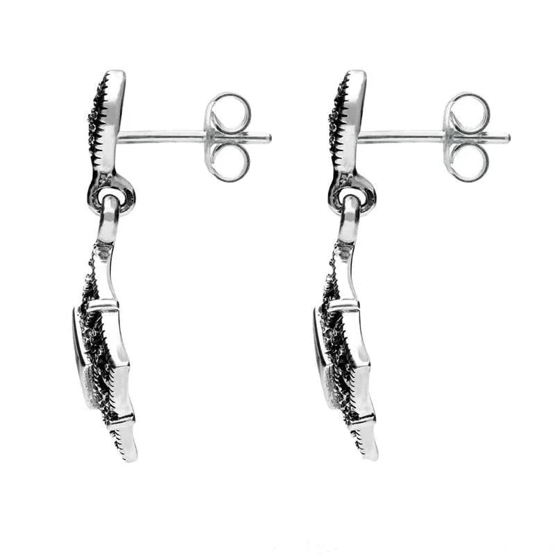 Sterling Silver Whitby Jet Marcasite Square Drop Stud Earrings sold by Jura Watches product image thumbnail 2