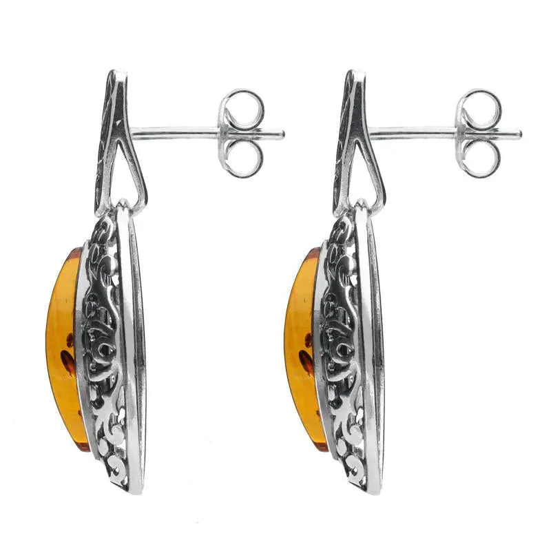 Sterling Silver Amber Ornate Edge Oval Drop Earrings sold by Jura Watches product image thumbnail 2