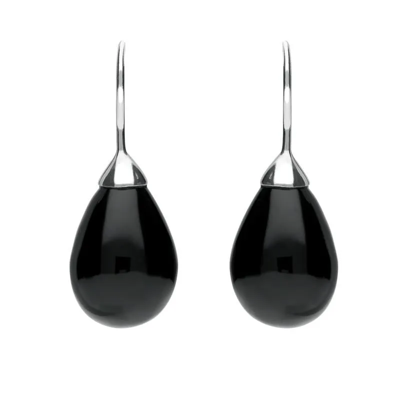 Sterling Silver Whitby Jet Oval Bead Hook Earrings sold by Jura Watches