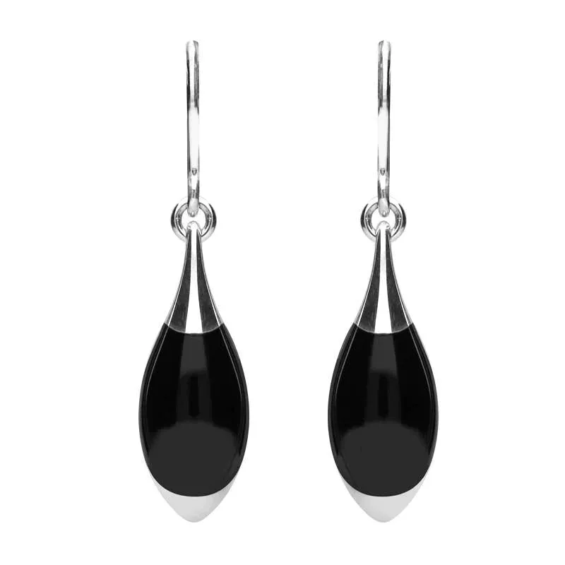 Sterling Silver Whitby Jet Half Pear Drop Hook Earrings sold by Jura Watches