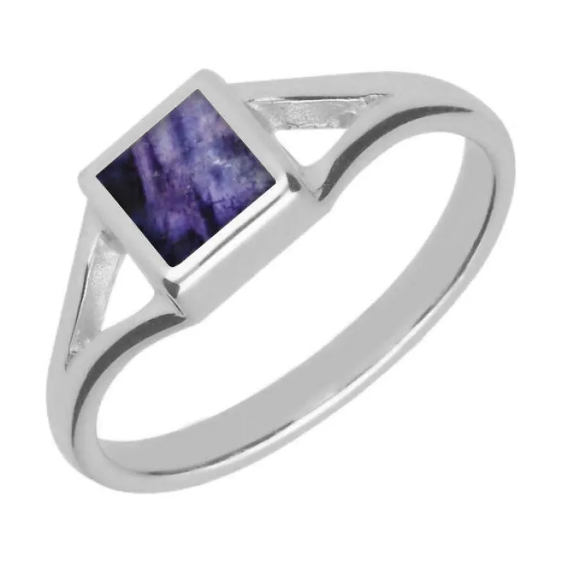 Sterling Silver Blue John Square Split Shoulder Ring sold by Jura Watches