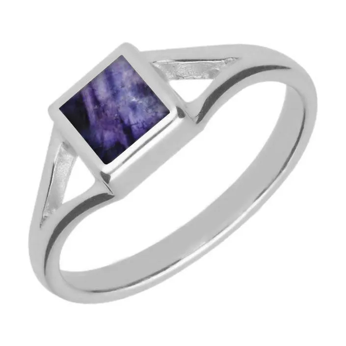 Sterling Silver Blue John Square Split Shoulder Ring sold by Jura Watches