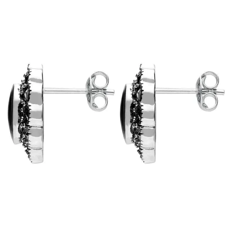 Sterling Silver Whitby Jet Marcasite Oval Beaded Edge Stud Earrings sold by Jura Watches product image thumbnail 2