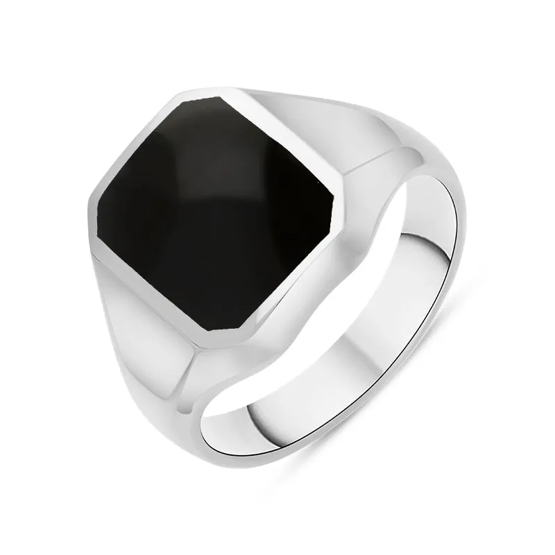 Sterling Silver Whitby Jet Cut Corner Signet Ring sold by Jura Watches