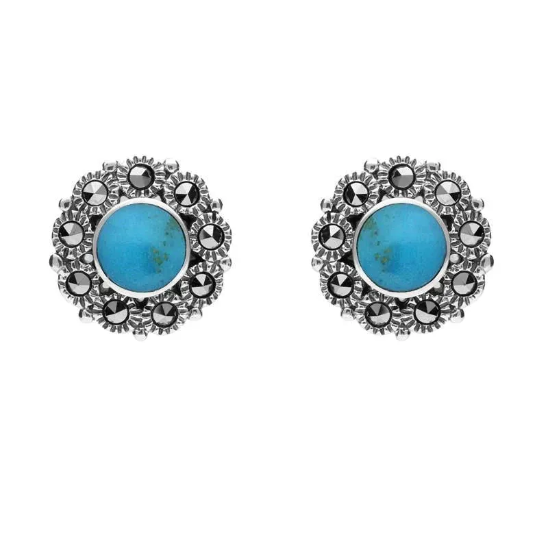 Sterling Silver Turquoise Marcasite Round Stud Earrings sold by Jura Watches