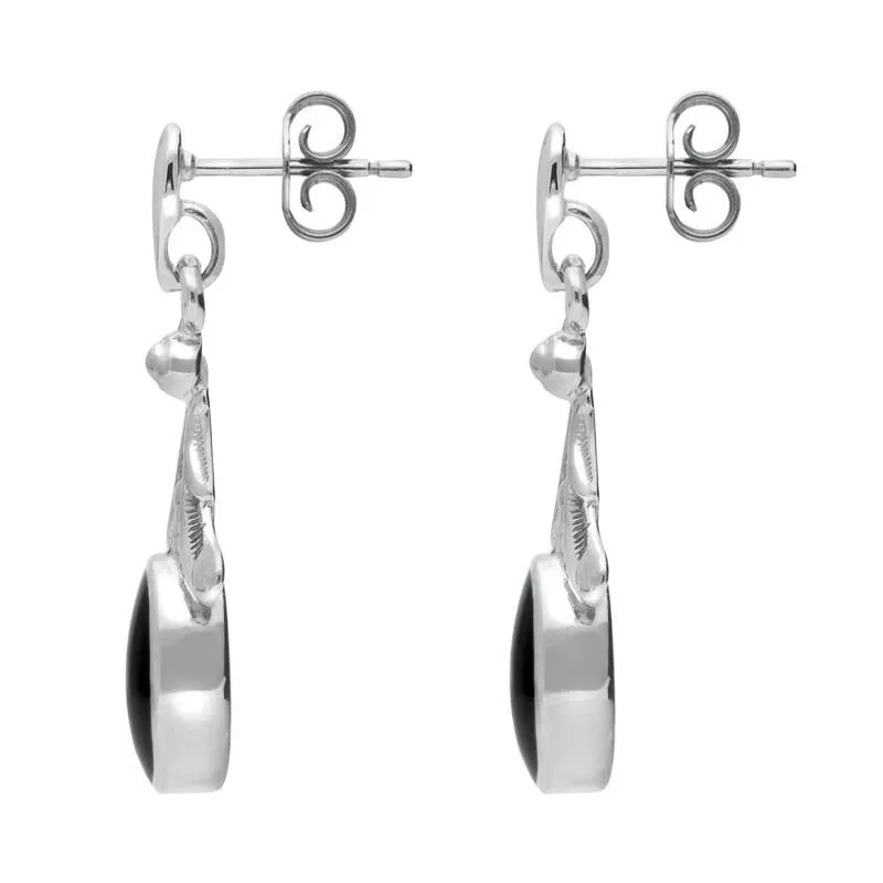 Sterling Silver Whitby Jet Oval Leaf Drop Stud Earrings sold by Jura Watches product image thumbnail 2