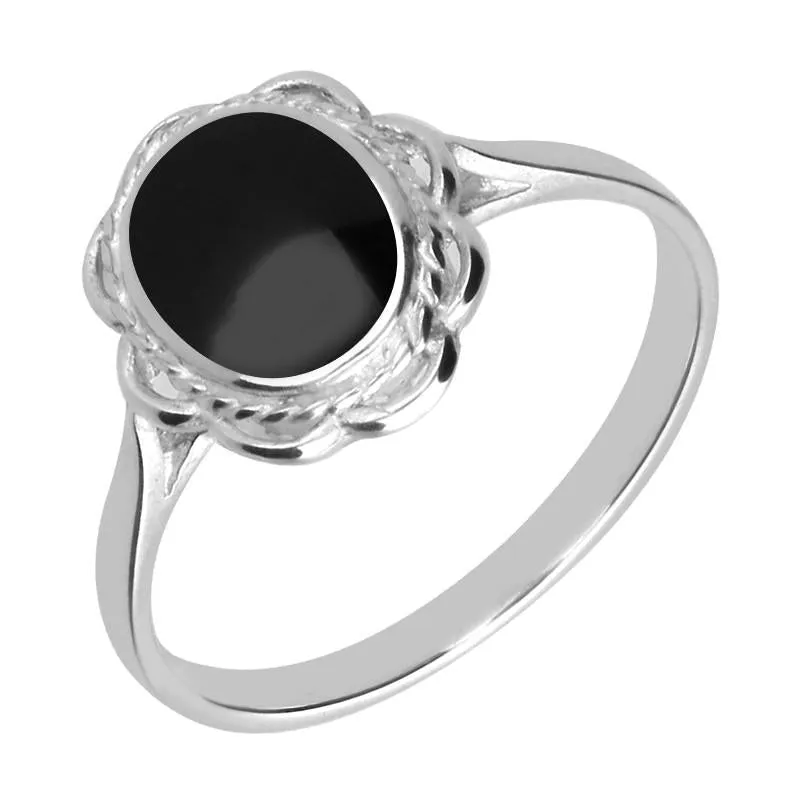 Sterling Silver Whitby Jet Rope Frill Ring sold by Jura Watches