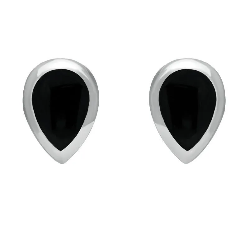 Sterling Silver Whitby Jet Small Teardrop Stud Earrings sold by Jura Watches