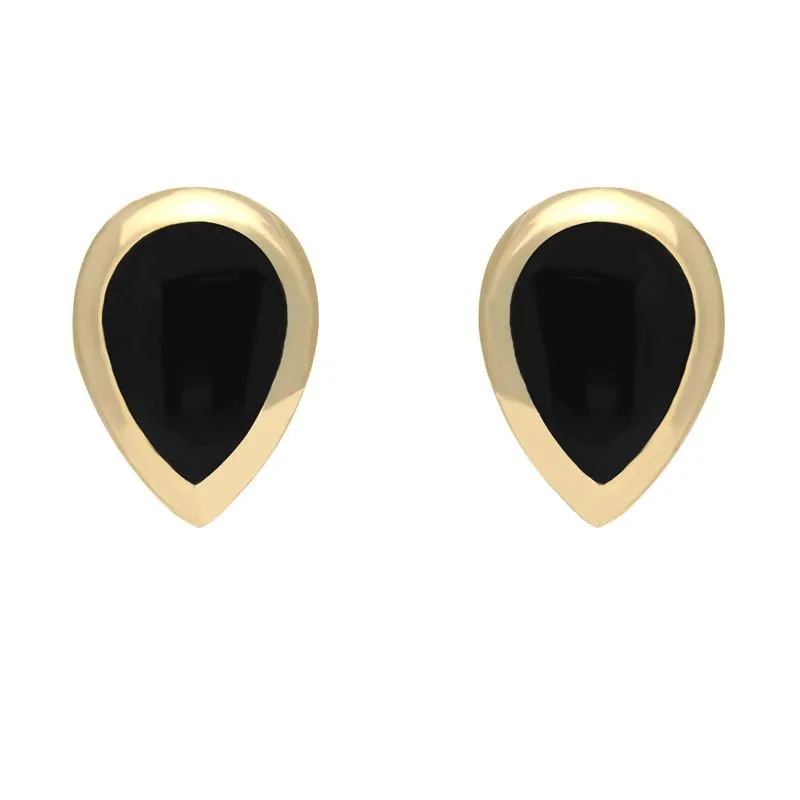 9ct Yellow Gold Whitby Jet Small Teardrop Stud Earrings sold by Jura Watches