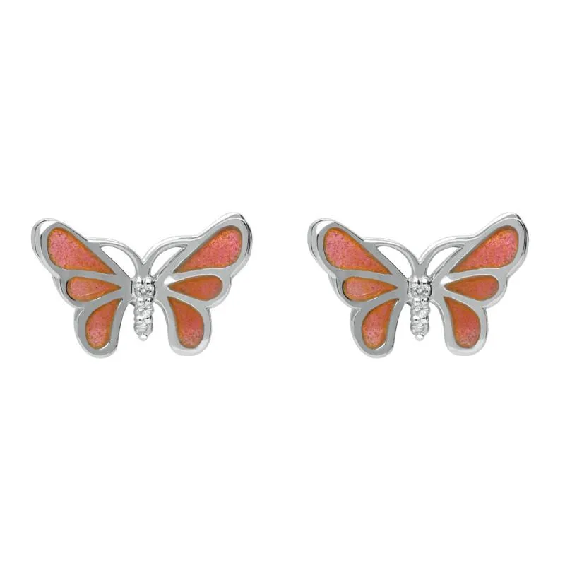 Sterling Silver White Sapphire Red Enamel Style & Fashion Butterfly Stud Earrings sold by Jura Watches