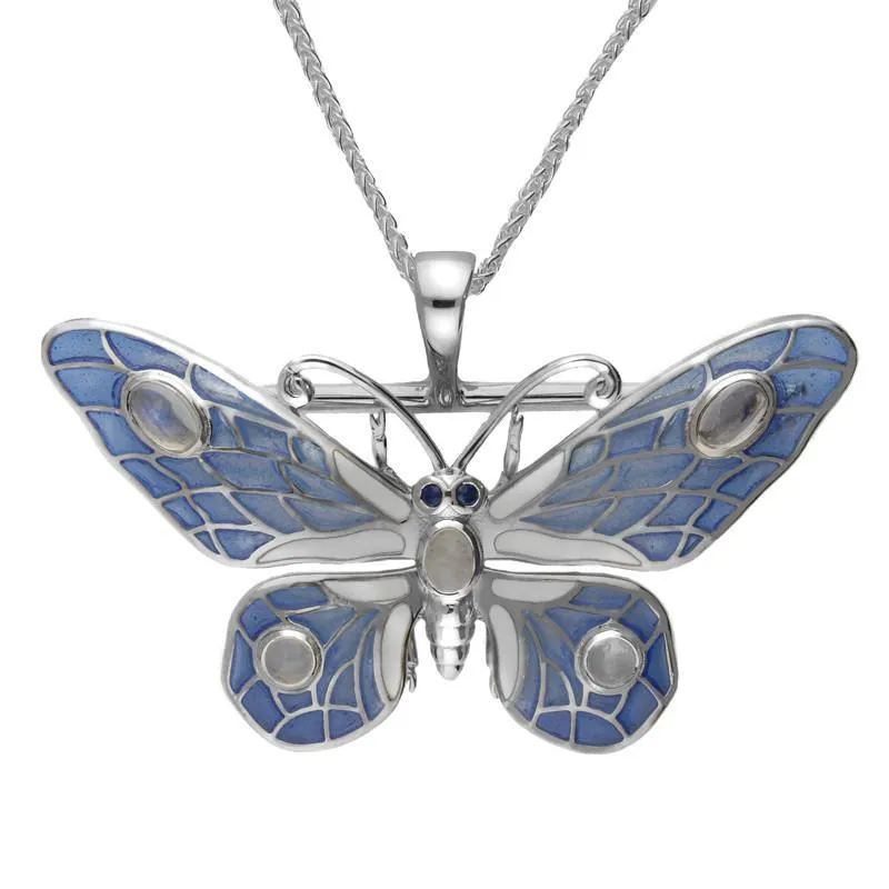 Sterling Silver Style & Fashion Moonstone Sapphire Enamel Butterfly Necklace sold by Jura Watches
