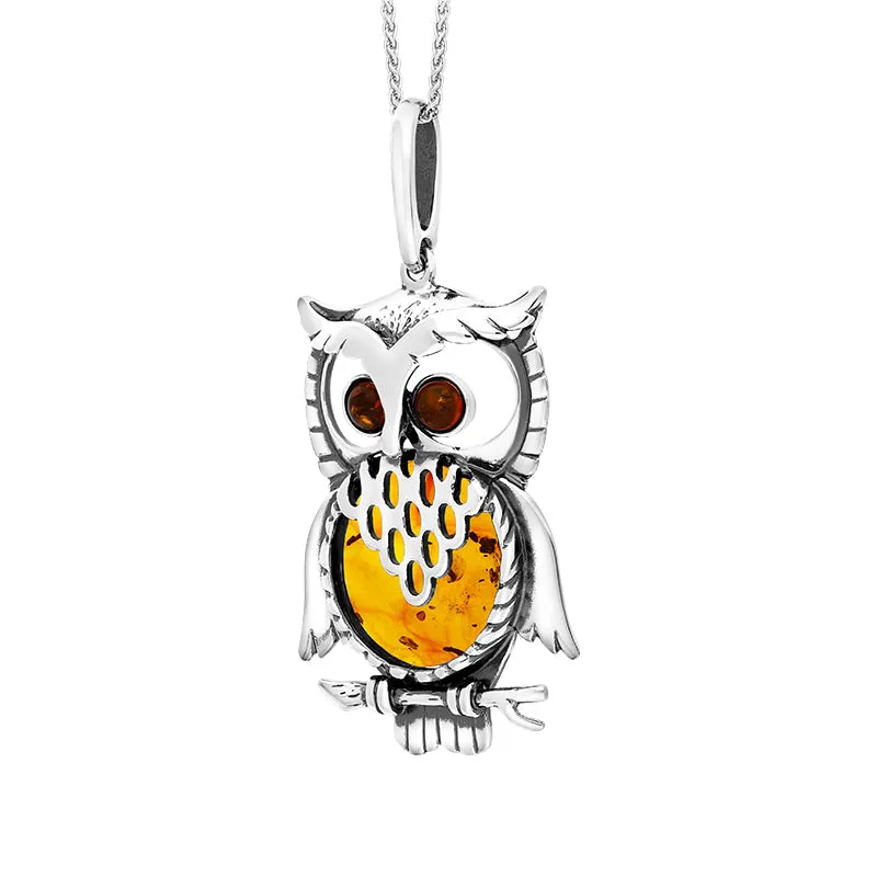Sterling Silver Amber Large Owl Necklace sold by Jura Watches product image thumbnail 2