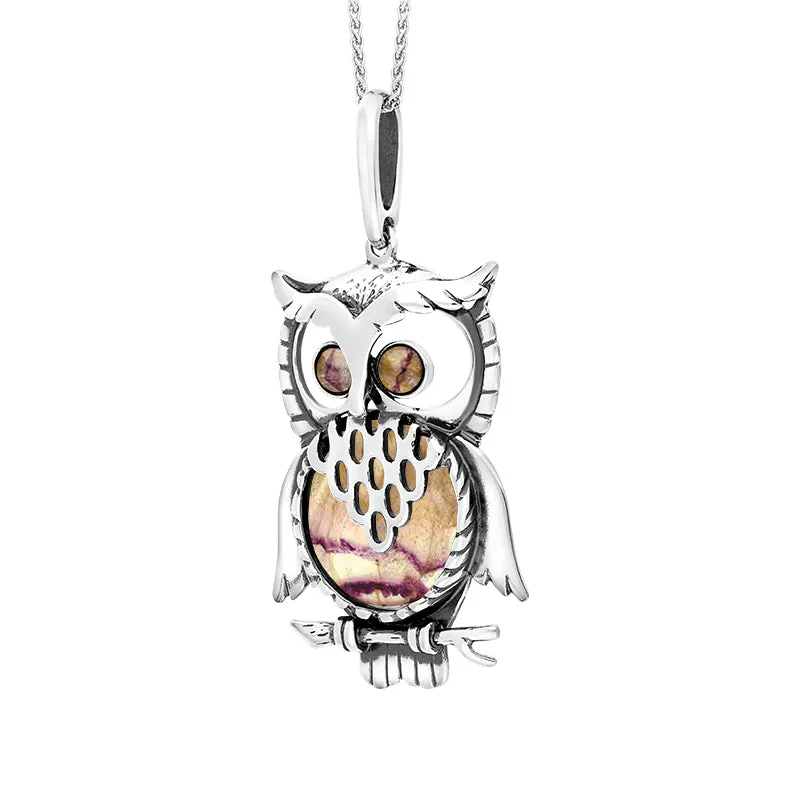 Sterling Silver Blue John Large Owl Necklace sold by Jura Watches product image thumbnail 2