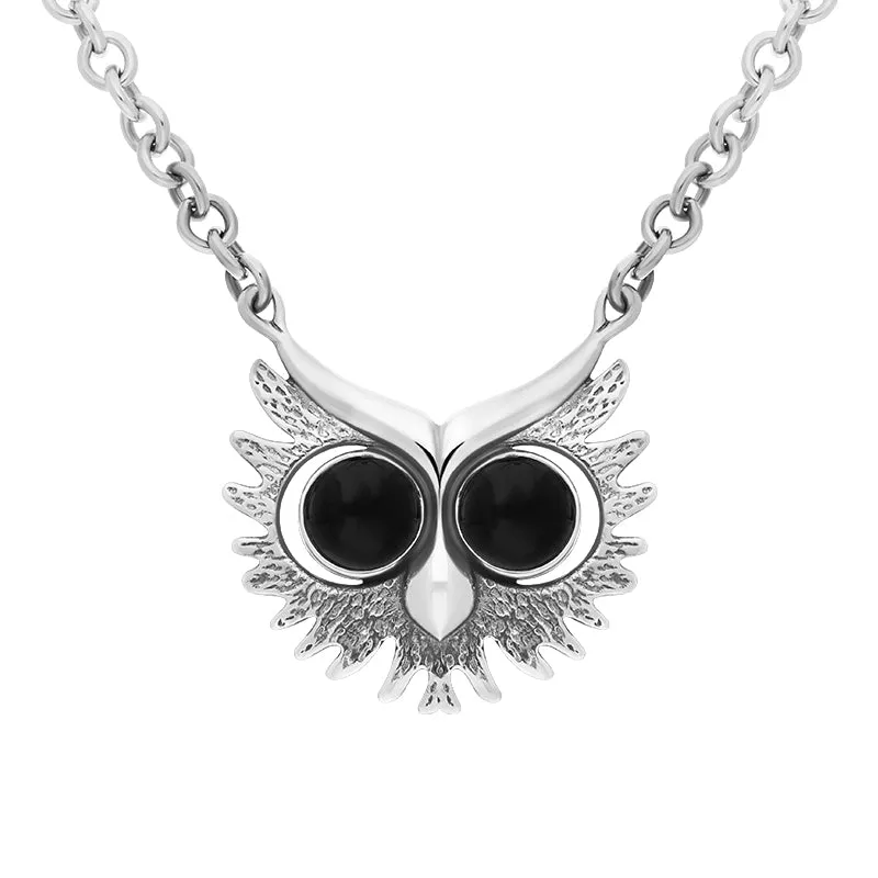 Sterling Silver Whitby Jet Owls Face Necklace sold by Jura Watches