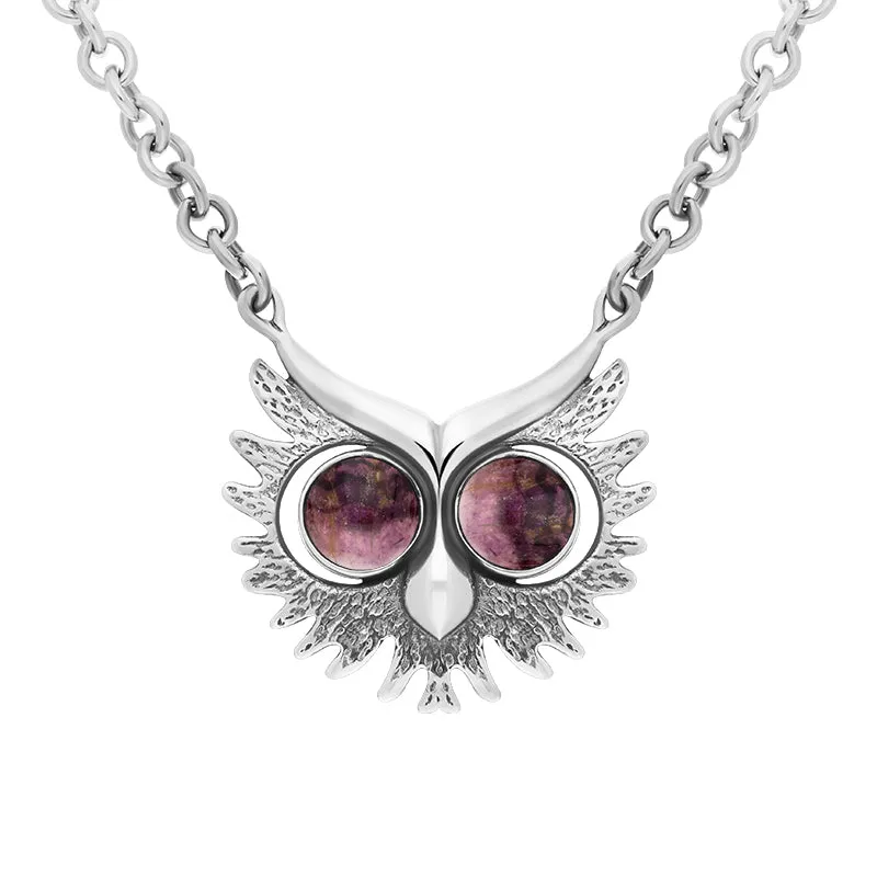 Sterling Silver Blue John Owls Face Necklace sold by Jura Watches