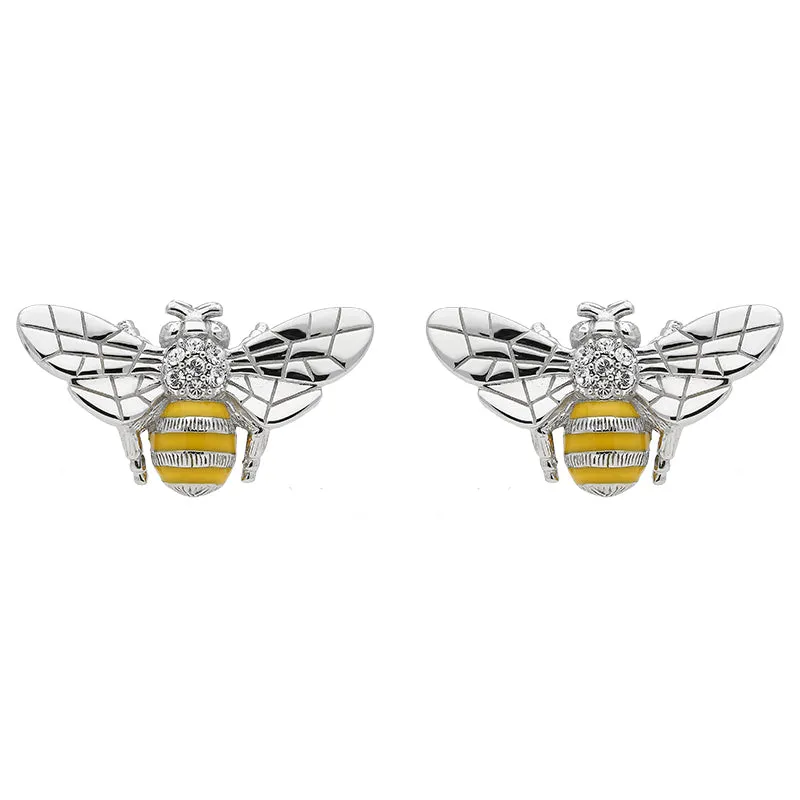 Sterling Silver Swarovski Crystal Yellow Enamel Style & Fashion Bee Stud Earrings sold by Jura Watches