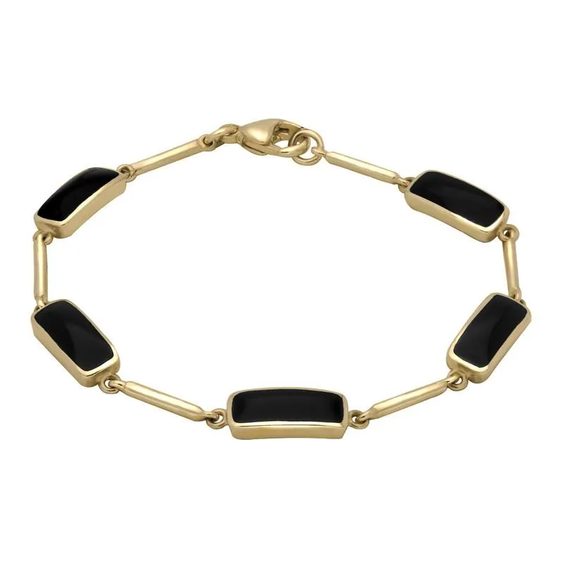 9ct Yellow Gold Whitby Jet Five Stone Oblong Bar Bracelet sold by Jura Watches