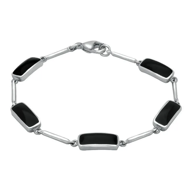 Sterling Silver Whitby Jet Five Stone Oblong Bar Bracelet sold by Jura Watches