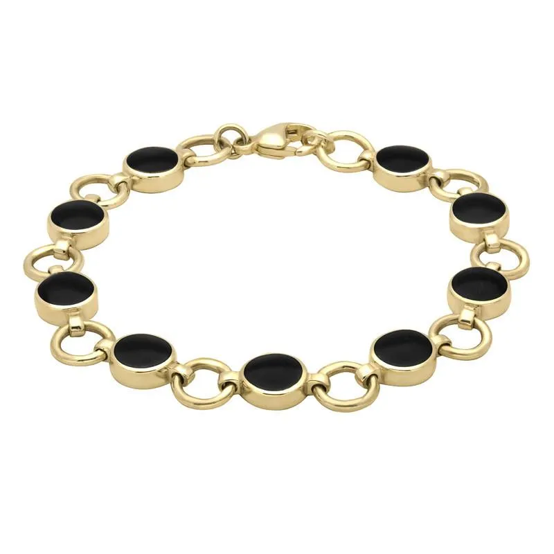 9ct Yellow Gold Whitby Jet Nine Stone Round Ring Bracelet sold by Jura Watches