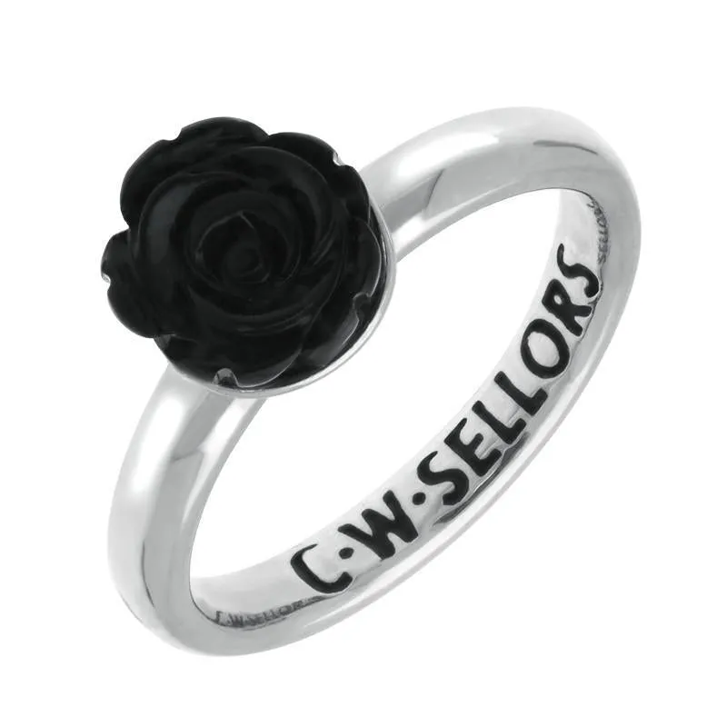 Sterling Silver Whitby Jet Tuberose 12mm Rose Ring sold by Jura Watches