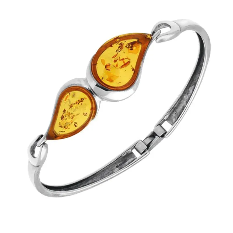 Sterling Silver Amber Two Stone Pear Twist Bangle sold by Jura Watches