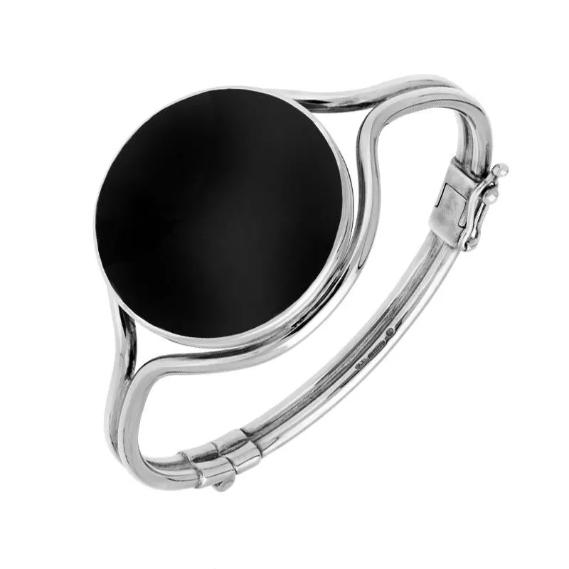Sterling Silver Whitby Jet Round Hinged Bangle sold by Jura Watches