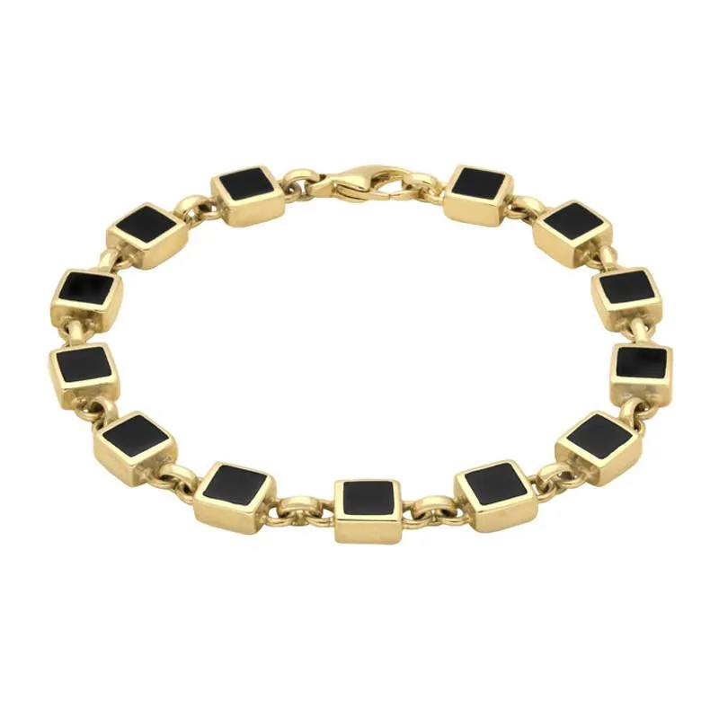 9ct Yellow Gold Whitby Jet Square Stone Bracelet sold by Jura Watches