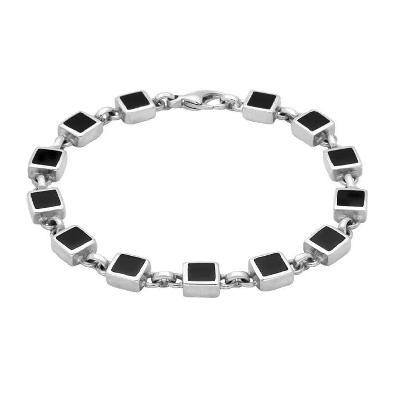 Sterling Silver Whitby Jet Square Stone Bracelet sold by Jura Watches