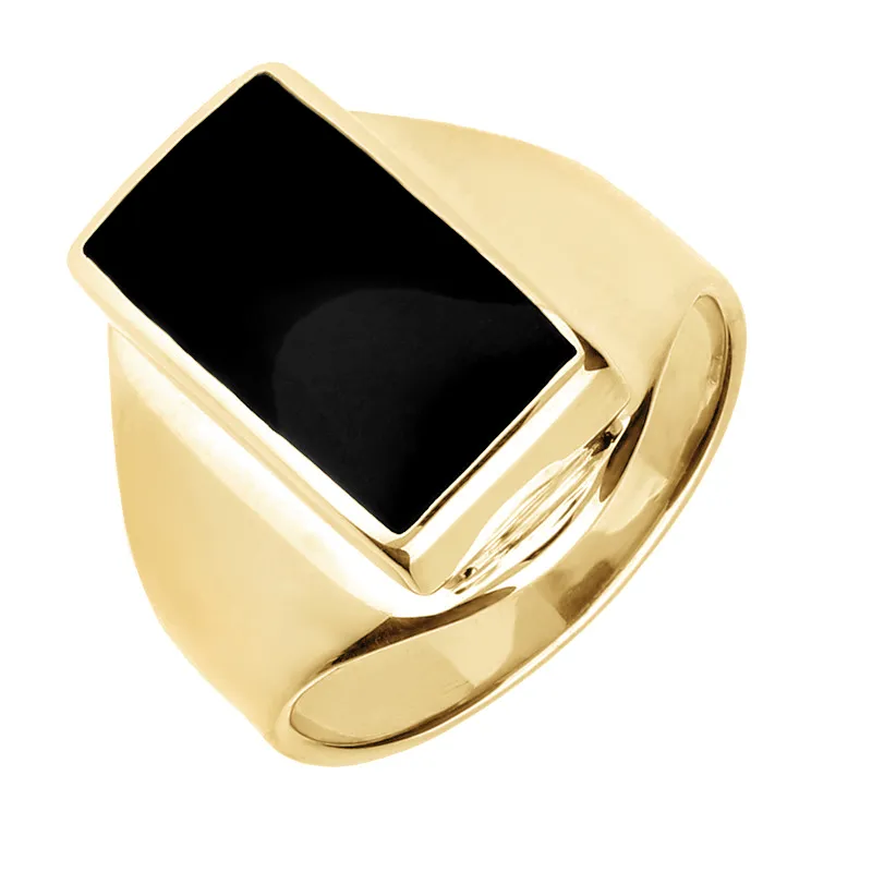 9ct Yellow Gold Whitby Jet Small Oblong Ring sold by Jura Watches