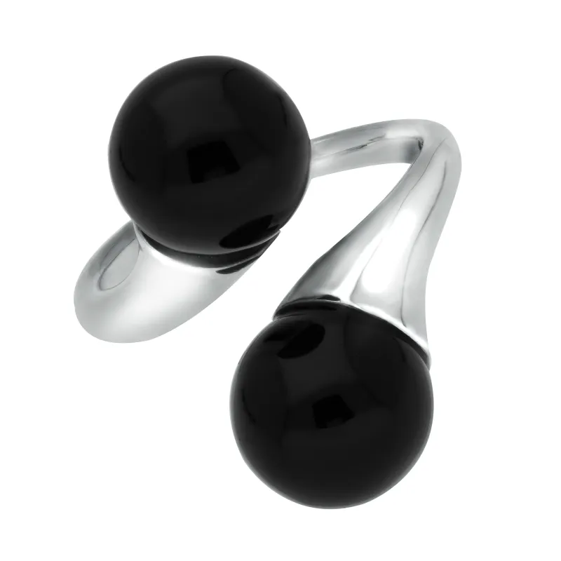 Sterling Silver Whitby Jet Double Bead Twist Ring sold by Jura Watches
