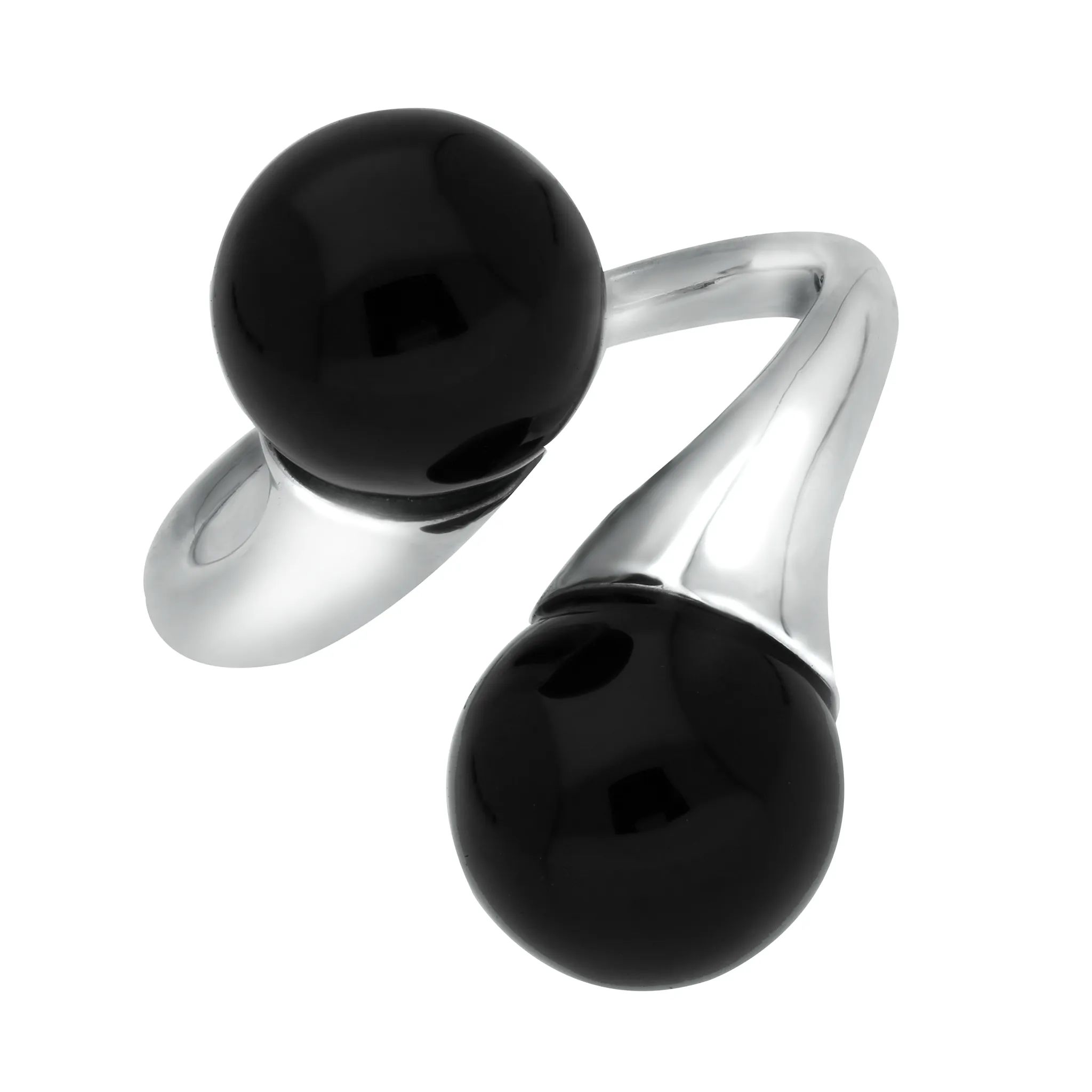 Sterling Silver Whitby Jet Double Bead Twist Ring sold by Jura Watches