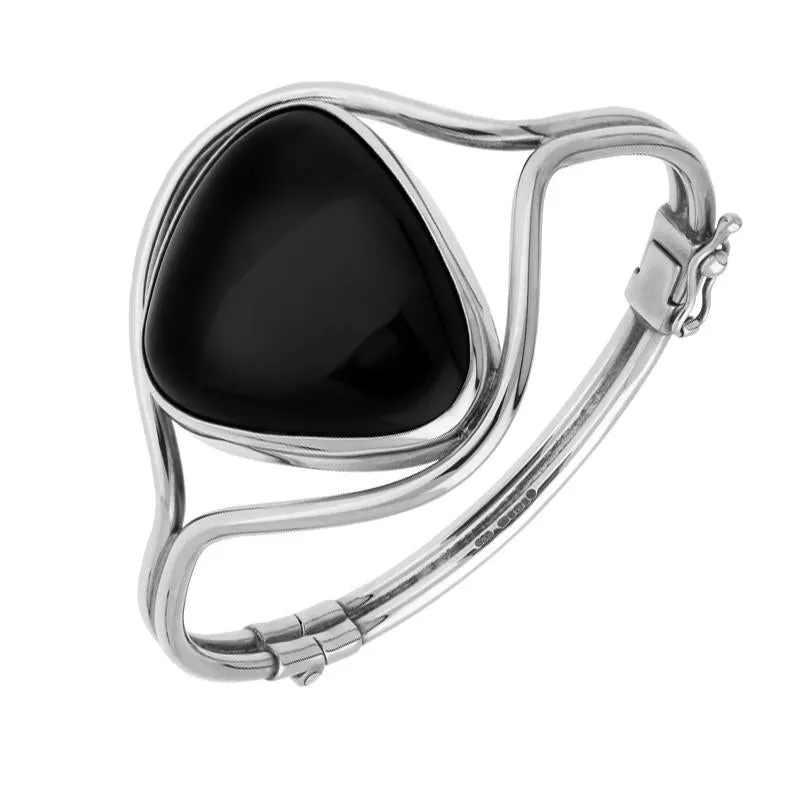 Sterling Silver Whitby Jet Unique Style Hinged Bangle sold by Jura Watches