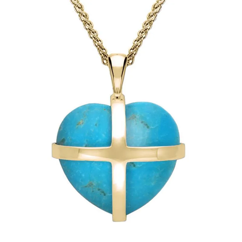 9ct Yellow Gold Turquoise Medium Cross Heart Necklace sold by Jura Watches
