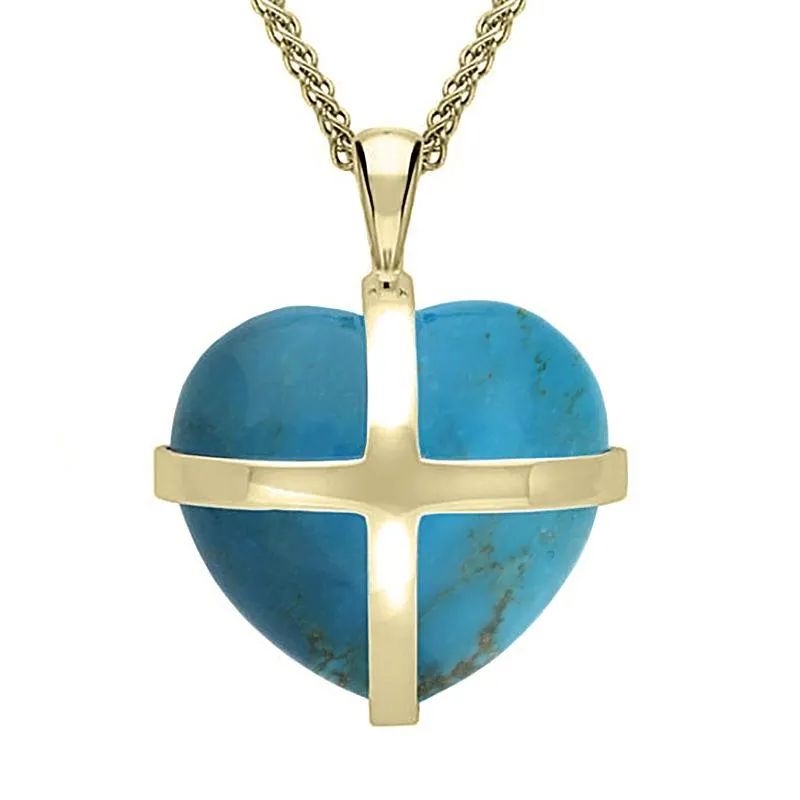 9ct Yellow Gold Turquoise Large Cross Heart Necklace sold by Jura Watches