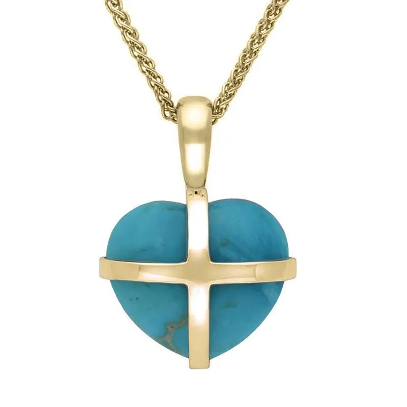 18ct Yellow Gold Turquoise Small Cross Heart Necklace sold by Jura Watches