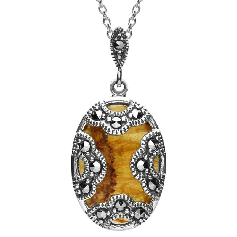 Sterling Silver Blue John Marcasite Oval Art Deco Necklace sold by Jura Watches