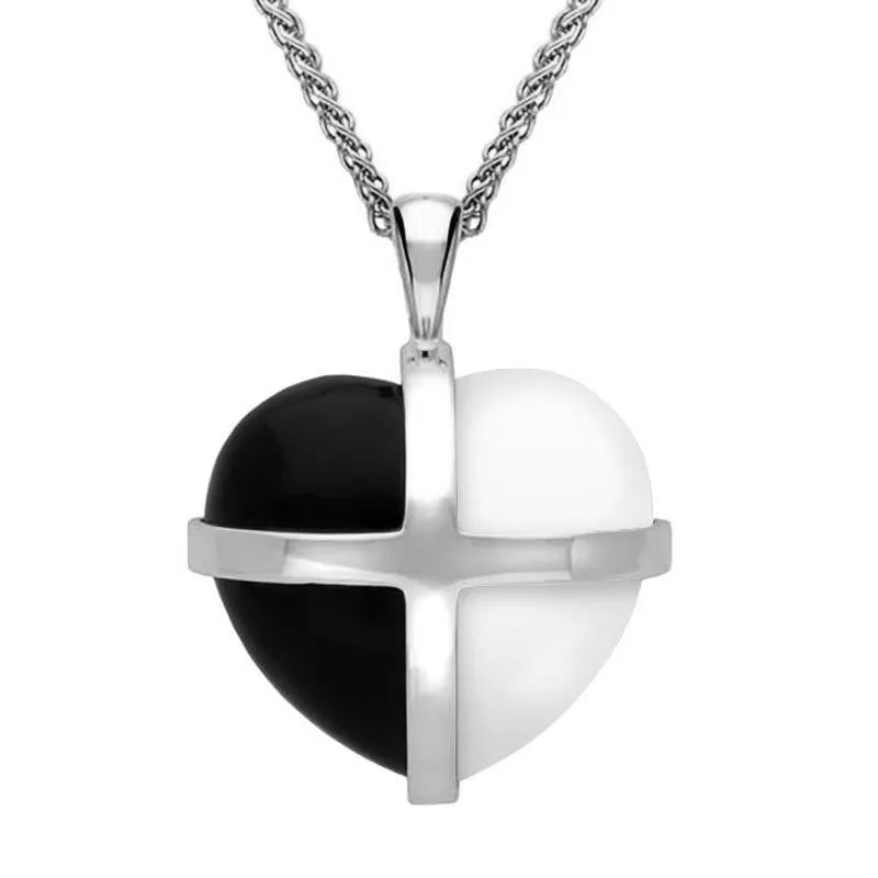 Sterling Silver Whitby Jet Bauxite Medium Cross Heart Necklace sold by Jura Watches