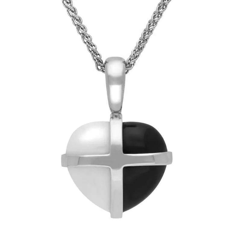 Sterling Silver Whitby Jet Bauxite Small Cross Heart Necklace sold by Jura Watches