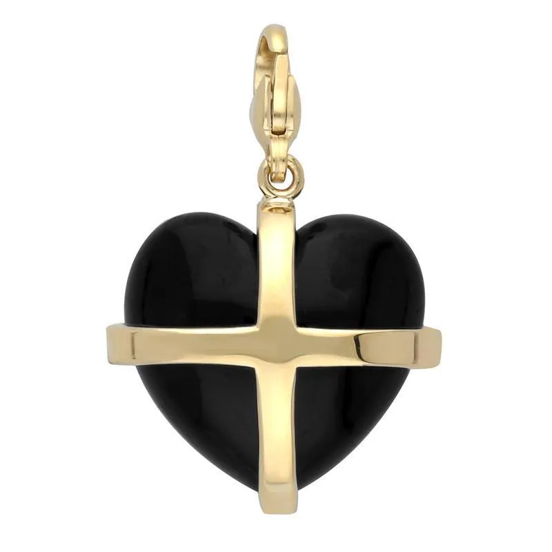 9ct Yellow Gold Whitby Jet Large Cross Heart Charm D sold by Jura Watches