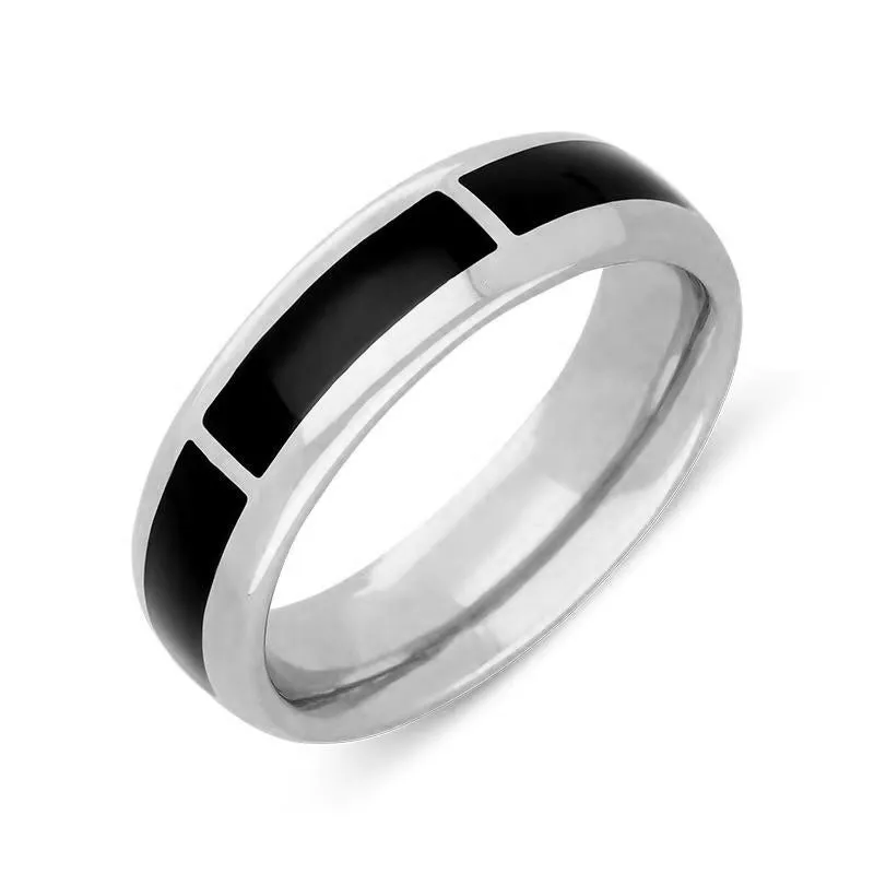 Sterling Silver Whitby Jet 1mm Gap Channel 8mm Wedding Band Ring sold by Jura Watches