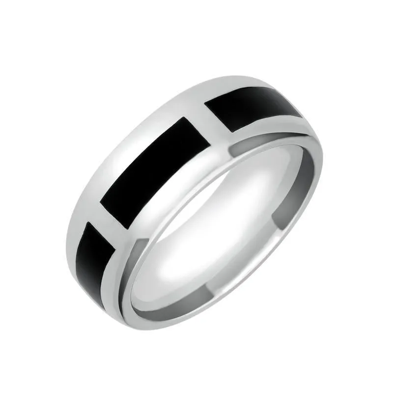 Sterling Silver Whitby Jet Channel 8mm Wedding Band Ring sold by Jura Watches
