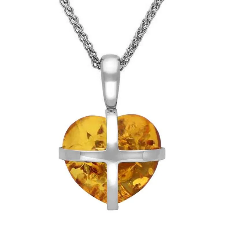 Sterling Sterling Silver Amber Small Cross Heart Necklace sold by Jura Watches