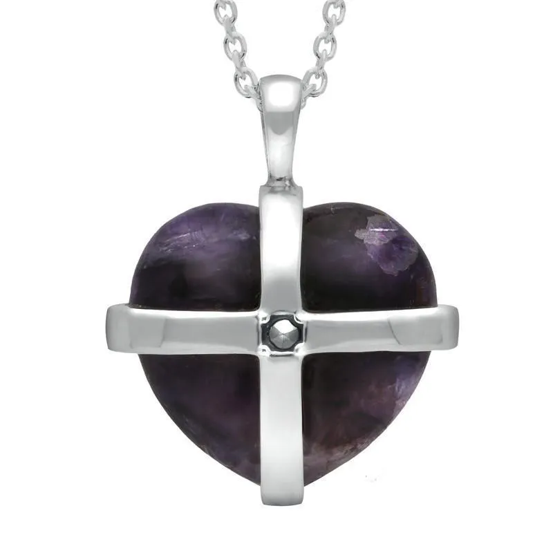 Sterling Silver Blue John Marcasite Large Cross Heart Necklace sold by Jura Watches